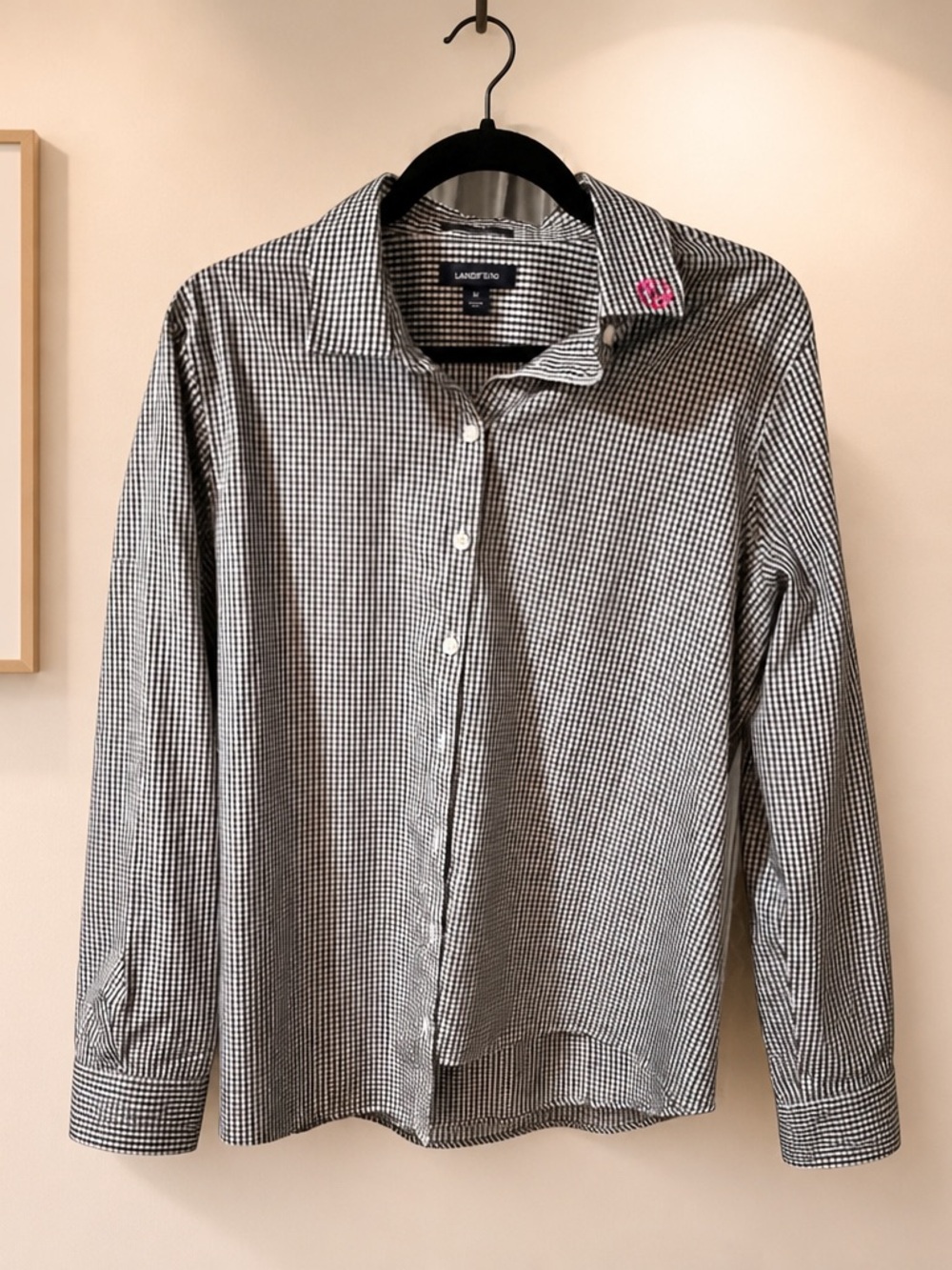 Lands' End Black and White Gingham Men's Button-Down Shirt